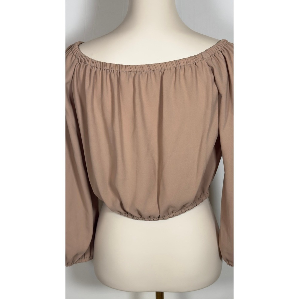 Wilfred Aritzia Off The Shoulder Crop Top Tan Long Sleeve Tie Front Blouse Small - Picture 8 of 10